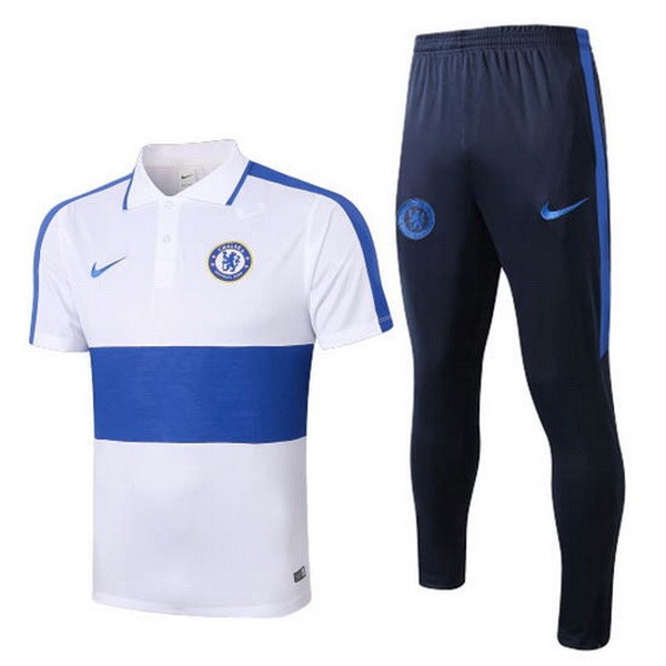 Polo Conjunto Completo Chelsea 2020-2021 Blanco Azul